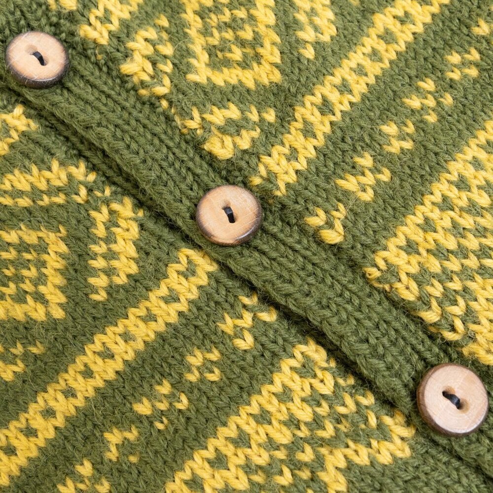 Vintage Marius Norwegian Sweater Wool Cardigan Hand Knit Ski 80s Green Yellow - Picture 6 of 16